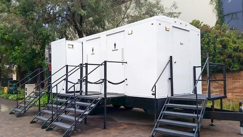 our experienced team can deliver and set up our luxury restroom trailers in a variety of event locations, including remote or challenging spots